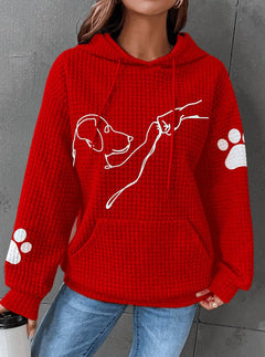 Aria - Waffle Hoodie with Dog Print — Red