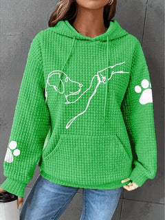 Aria - Waffle Hoodie with Dog Print — Green