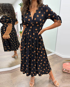 Primrose - Polka Dot V Neck Midi — Black
