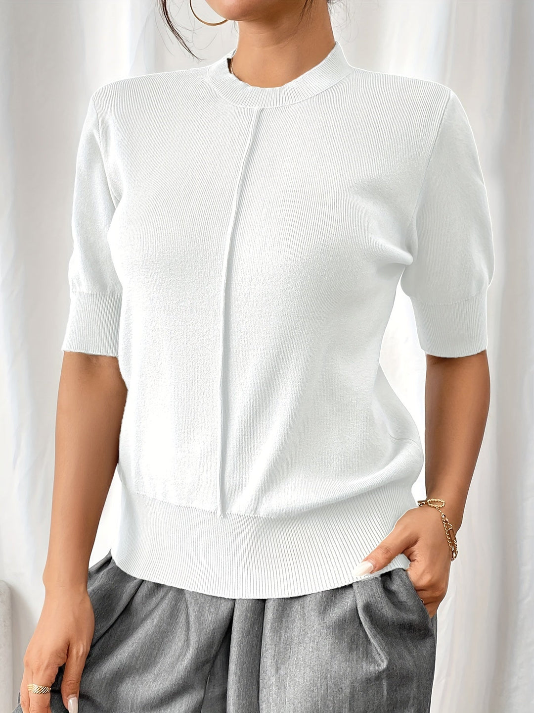 Elise - Knit Short Sleeve Top — White