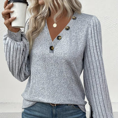 Gabrielle - Knit V Neck Button Top
