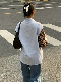 Emily - Striped Shirt with Leopard Pocket