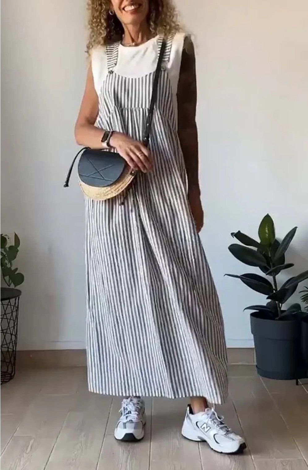 Jacqueline - Striped Pinafore Jumpsuit — Gray