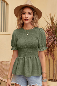 Rosa - Textured Peplum Top — Matcha Green