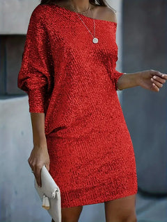 Paulette - Sequin One Shoulder Mini — Red