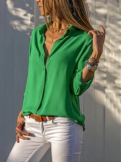 Seraphina - Satin Blouse with Buttons — Green