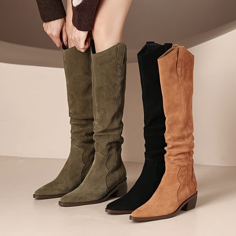 Zoe - Suede Slouch Knee High Boots