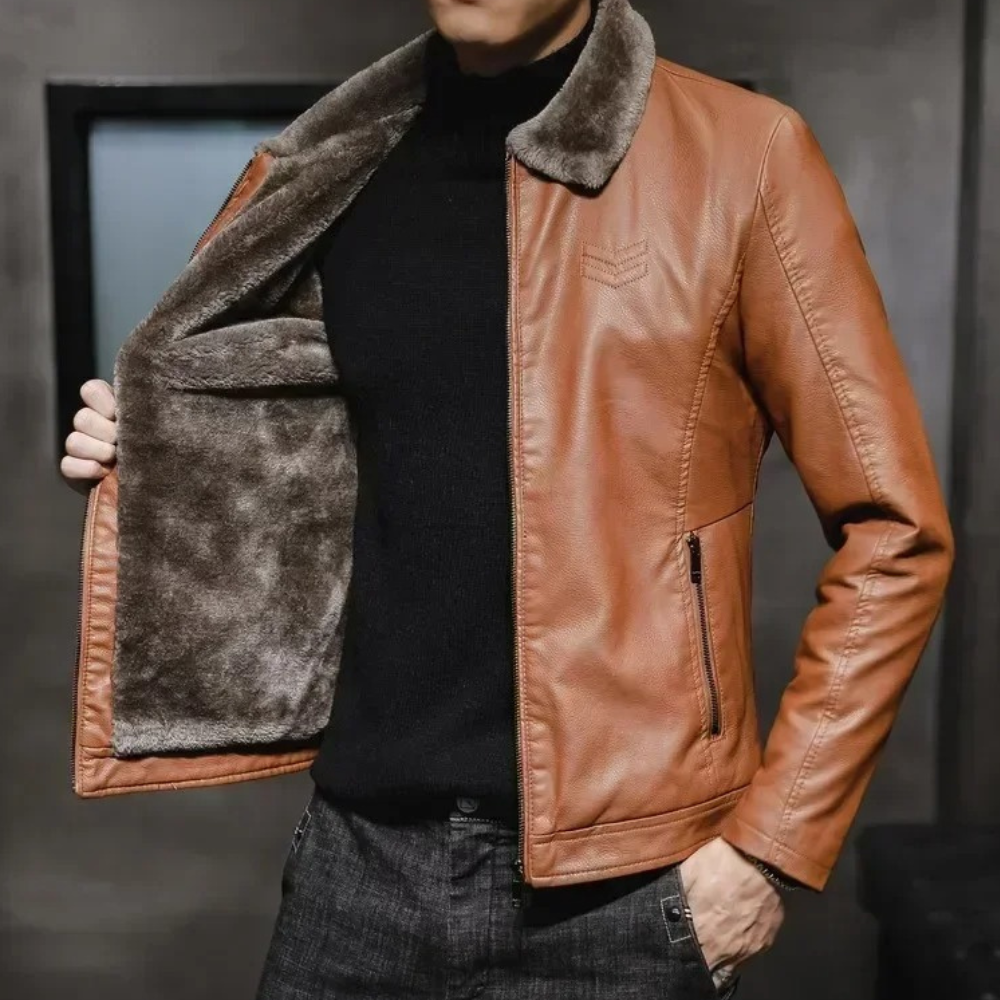 Rodney - Fur Lined Leather Jacket — Brown