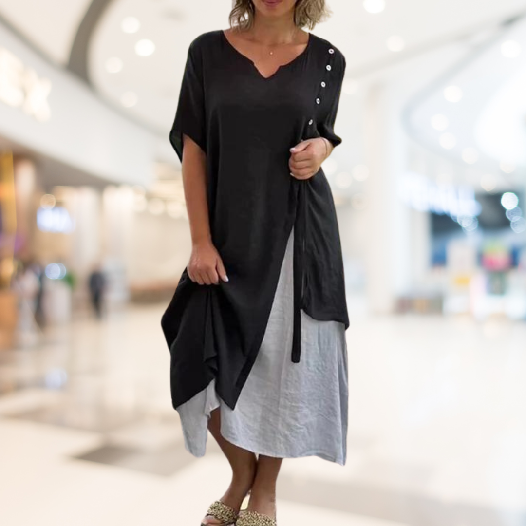 Emma - Linen Midi with Side Buttons — Black