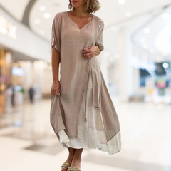 Emma - Linen Midi with Side Buttons — Khaki