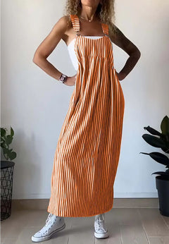 Jacqueline - Striped Pinafore Jumpsuit — Orange