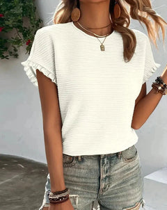 Rochelle - Textured Round Neck Tee — White