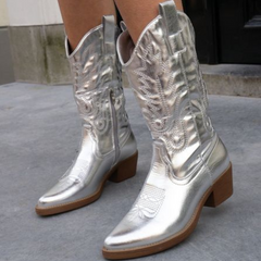 Gracie - Metallic Western Boots — Silver