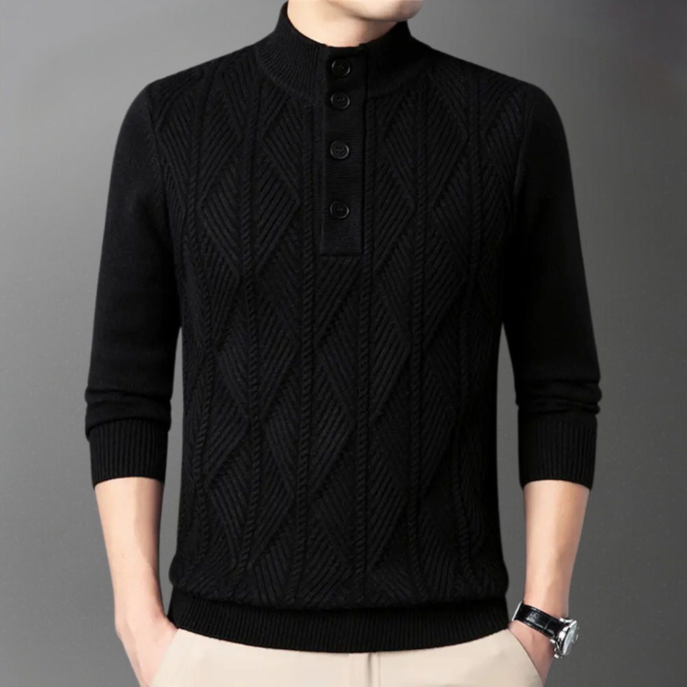 Michael - Cable Knit Henley Jumper — Black