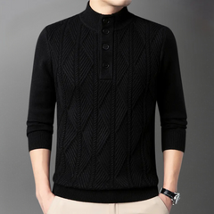 Michael - Cable Knit Henley Jumper — Black