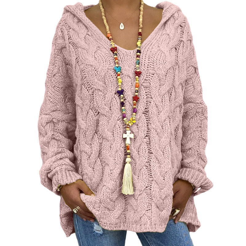 Rosalind - Cable Knit Hooded Jumper — Pink