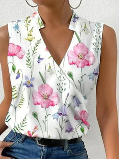 Nora - Wrap Front Sleeveless Top — White/pink