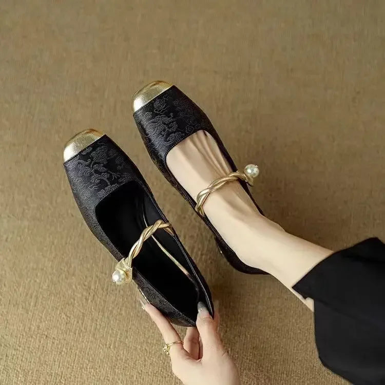 Frieda - Velvet Pearl Strap Flats