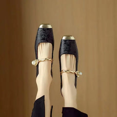 Frieda - Velvet Pearl Strap Flats