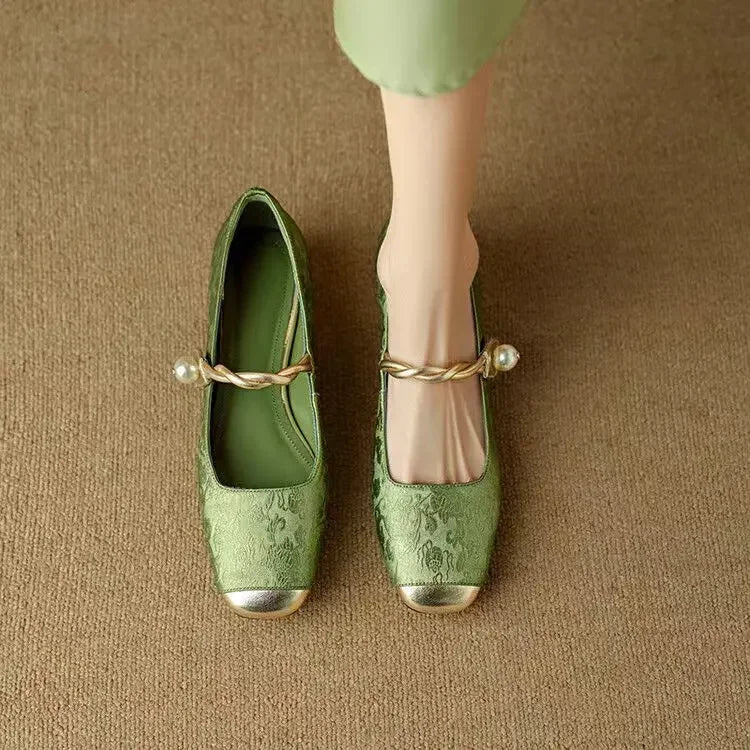 Frieda - Velvet Pearl Strap Flats