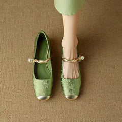 Frieda - Velvet Pearl Strap Flats