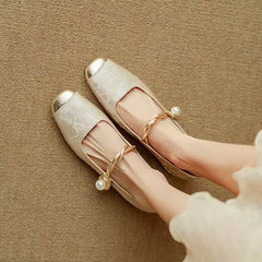Frieda - Velvet Pearl Strap Flats