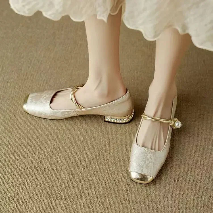 Frieda - Velvet Pearl Strap Flats