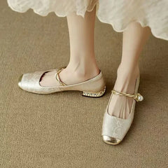 Frieda - Velvet Pearl Strap Flats