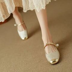 Frieda - Velvet Pearl Strap Flats