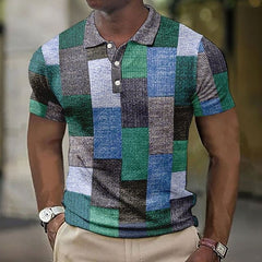 Alexander - Patchwork Check Knit Polo — Blue