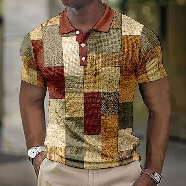 Alexander - Patchwork Check Knit Polo — Brown