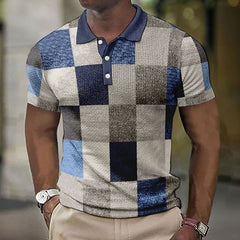 Alexander - Patchwork Check Knit Polo — Grey/Blue