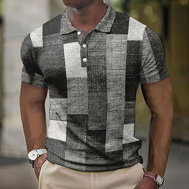 Alexander - Patchwork Check Knit Polo — Grey