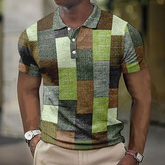Alexander - Patchwork Check Knit Polo — Green/Brown
