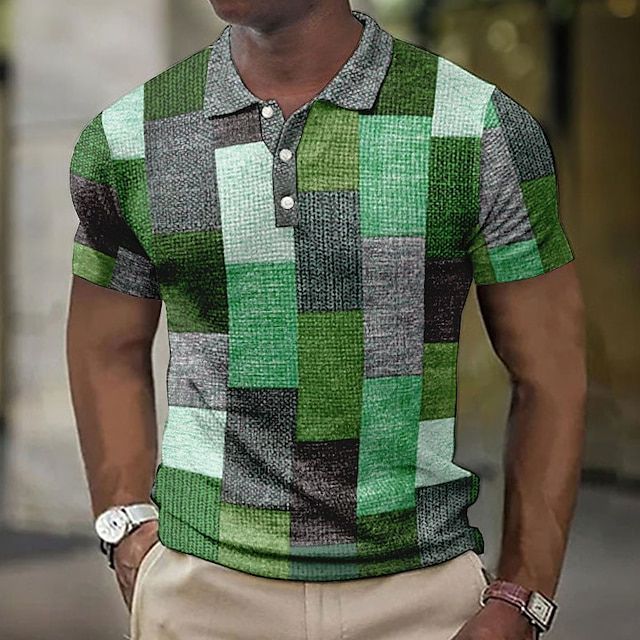 Alexander - Patchwork Check Knit Polo — Green