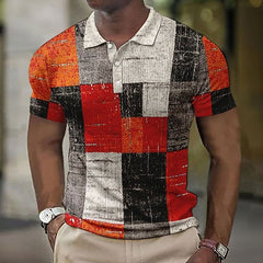 Alexander - Patchwork Check Knit Polo — Orange