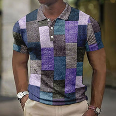 Alexander - Patchwork Check Knit Polo — Purple