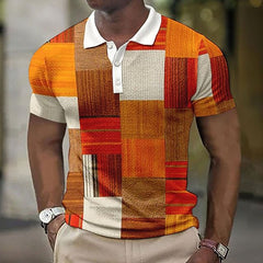 Alexander - Patchwork Check Knit Polo — Red/Orange