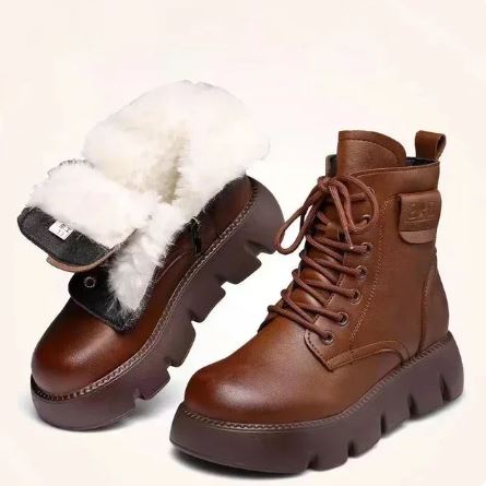 Anthea - Lace up Boots with Fur Cuff — Brown