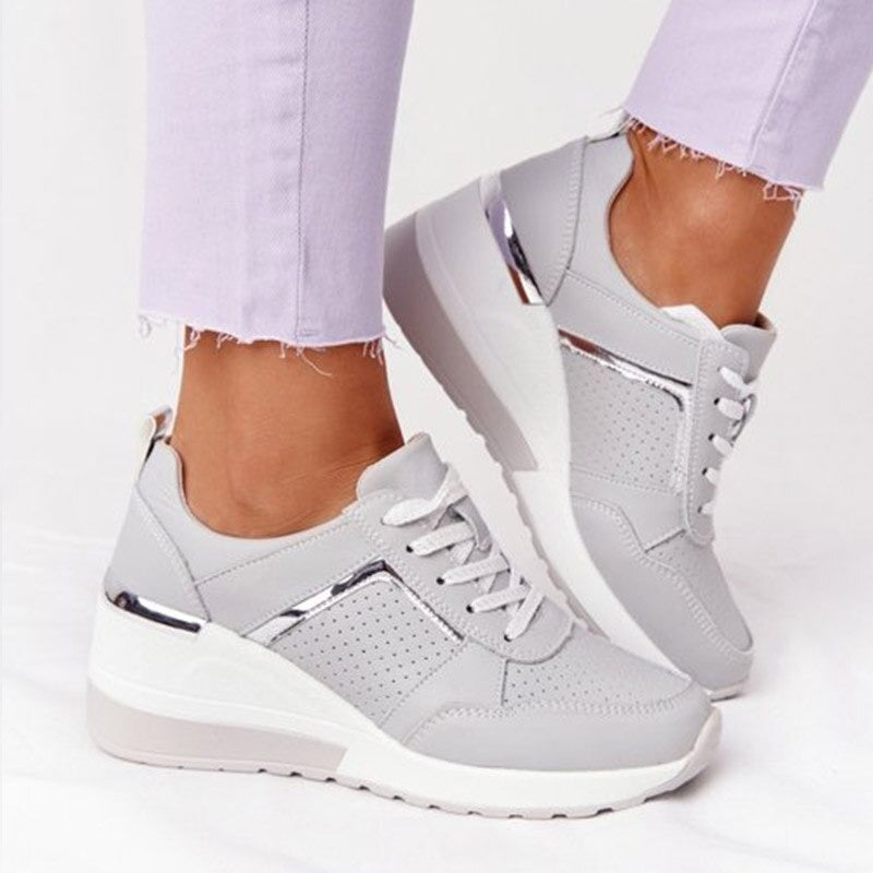 Evangeline - Wedge Trainers with Gold Trim — Heavenly Grey