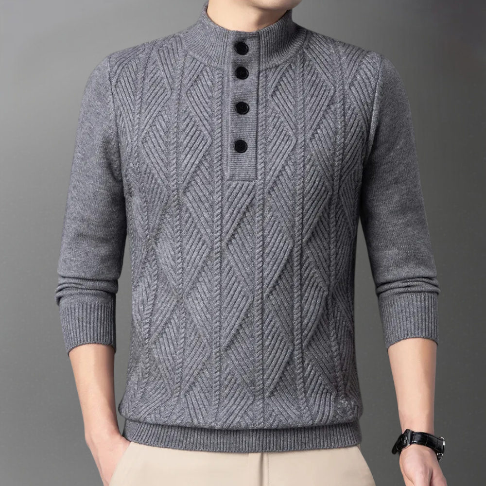 Michael - Cable Knit Henley Jumper — Grey