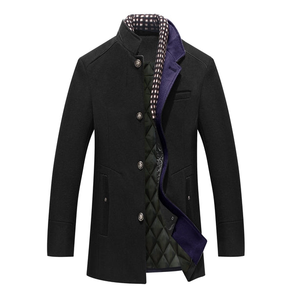 Phillip - Wool Coat with Scarf Collar — Black