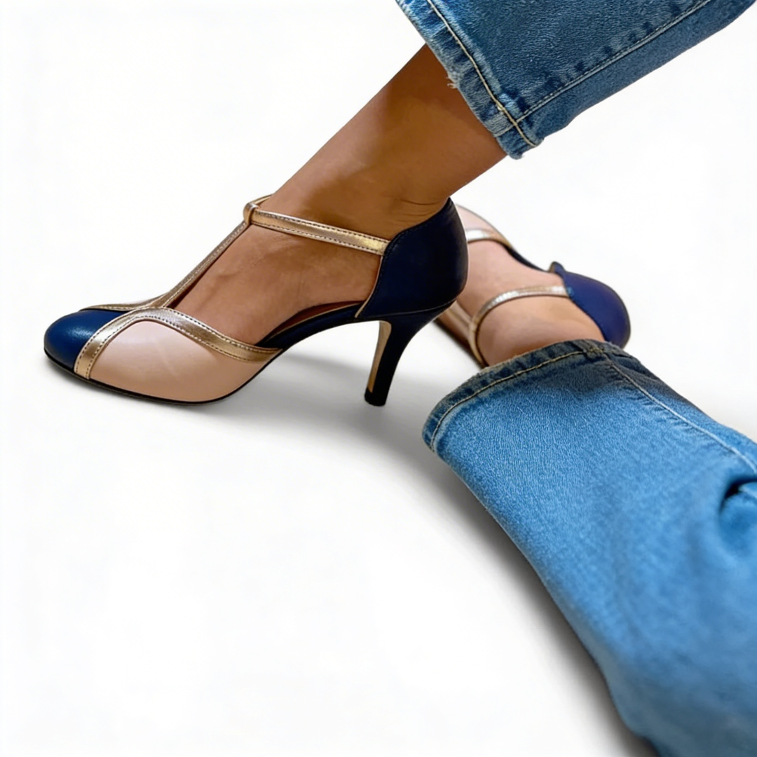 Augusta - Gold Trim T-Bar Heels