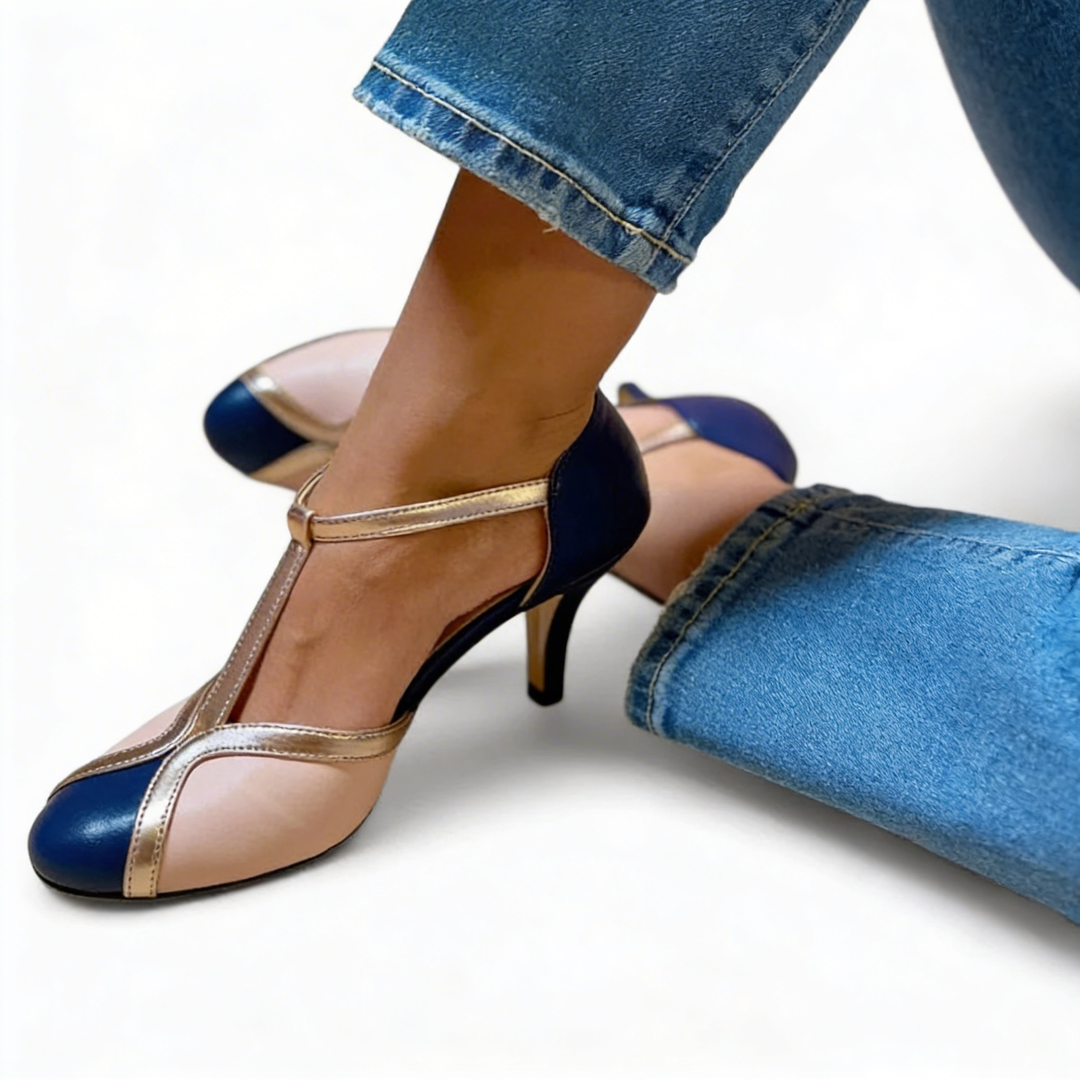 Augusta - Gold Trim T-Bar Heels