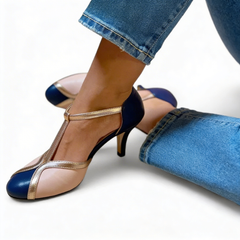 Augusta - Gold Trim T-Bar Heels