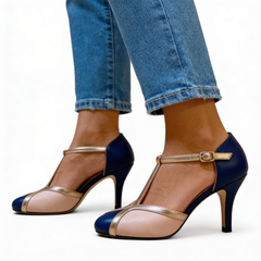 Augusta - Gold Trim T-Bar Heels