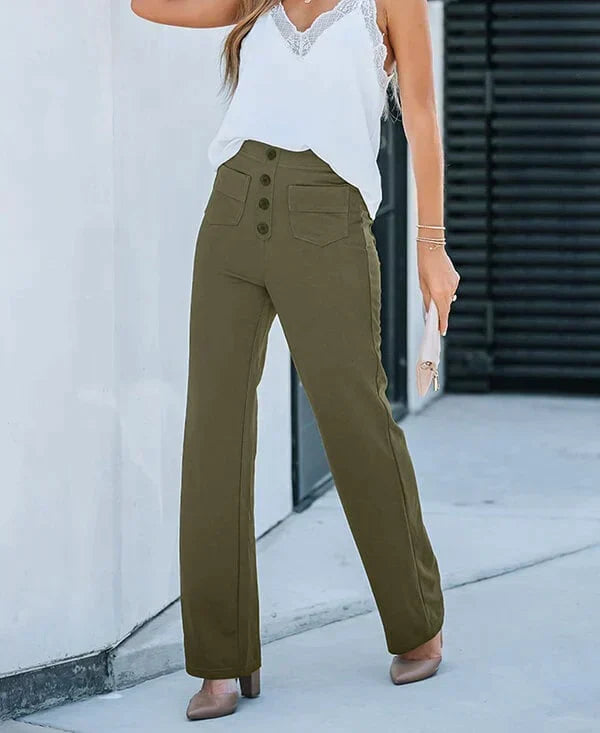 Adele - High Waist Wide Trousers — Army green