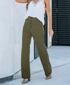 Adele - High Waist Wide Trousers — Army green