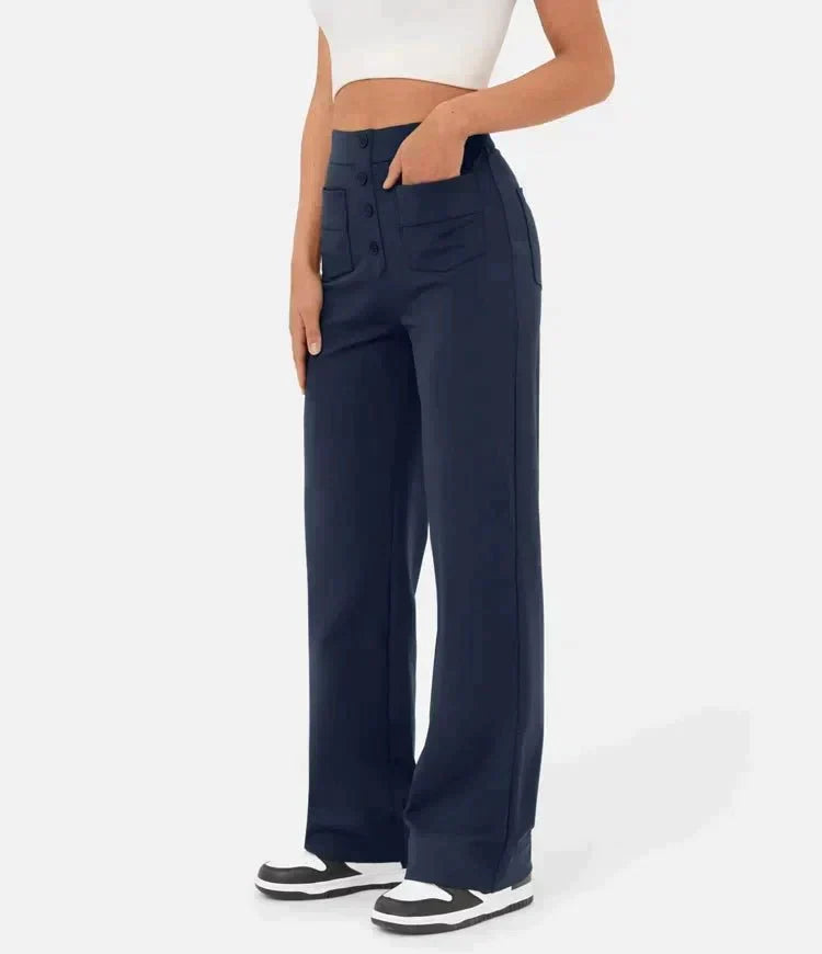 Adele - High Waist Wide Trousers — Navy blue