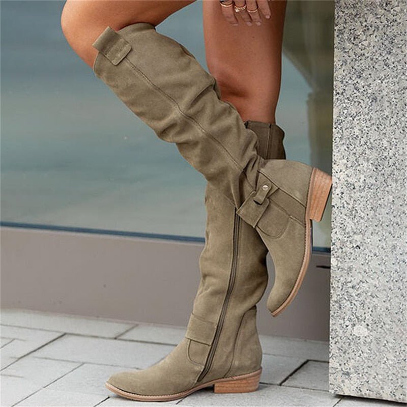Wilhelmina - Slouch Knee High Boots — Green